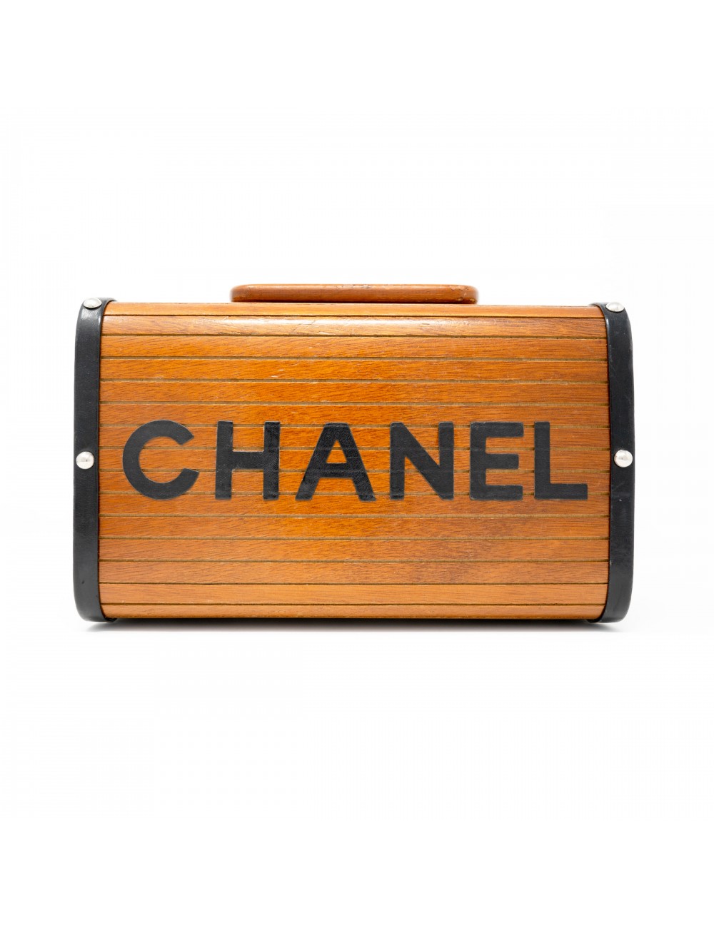 Chanel Vintage Cc Logo Trunk Case Wood